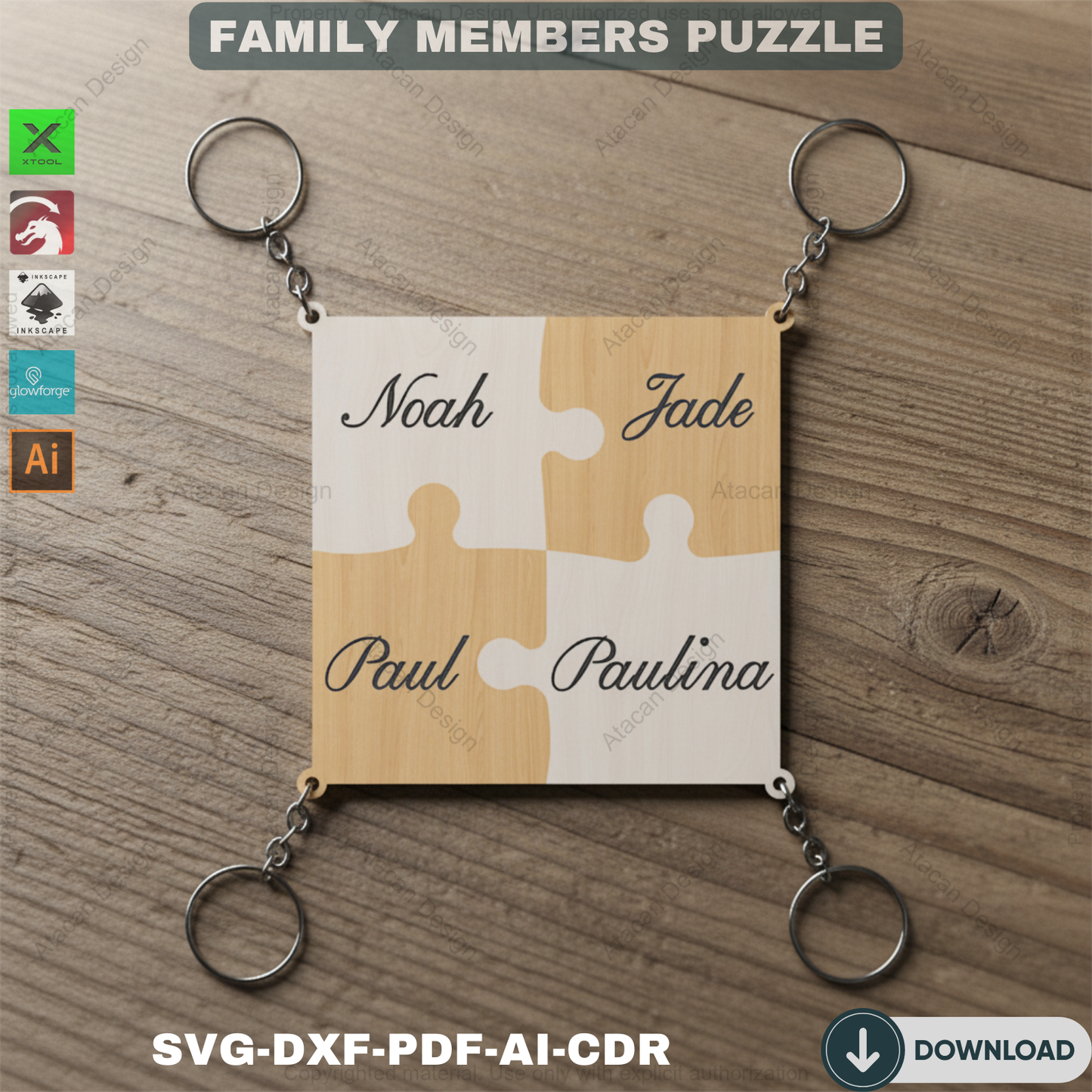 Family Puzzle Keychain Vector Cut Files / Our Family Puzzles / Keyring Personalize Vector files / SVG DXF CDR 542