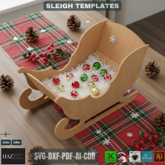 Santa Sleigh Christmas Collection / New Year Sleighs decor / Glowforge ready, Wooden Craft DIY 126