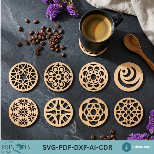 Modern Geometric Floral Wood Coaster Templates Plywood Kitchen Decor Patterns