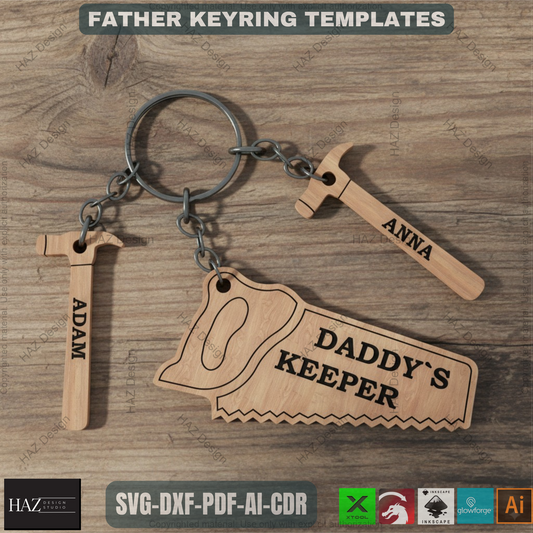Fathers day Key chain Daddys keeper SAW HAMMER SVG laser cut file /  Mallet best father's day gift keyring cut plan 335