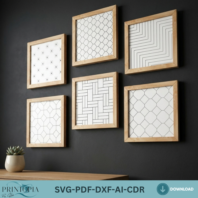 Modern Geometric Wall Art Laser Cut Files Wooden Frame Pattern Decor Minimalist Abstract Wall Hanging Templates