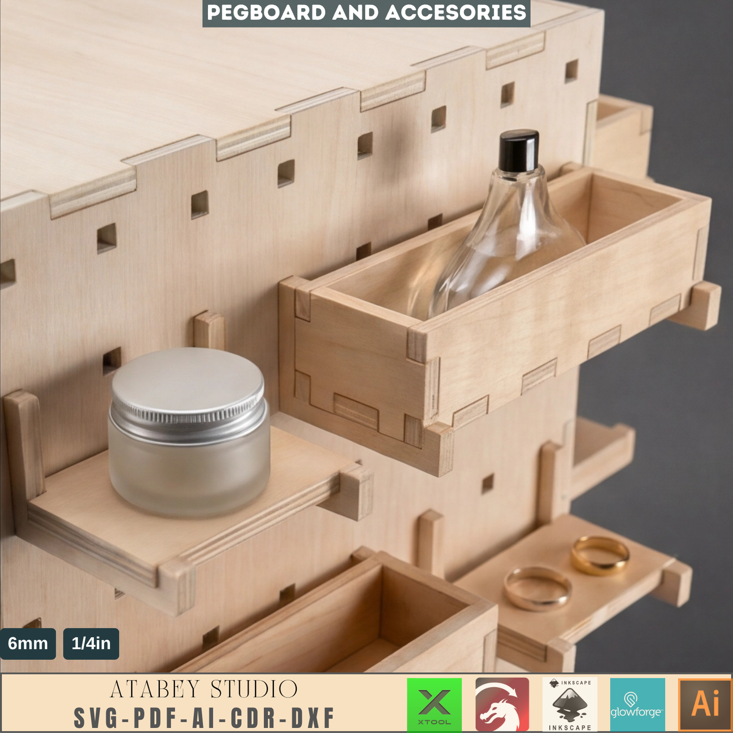 Multi Functional Pegboard Box Earring Display - Jewelry Stand with Hooks and Shelves