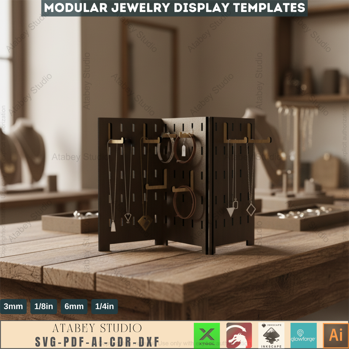 Extendable Jewelry Displays / Earring Stands / Pendant Ornament Holders / Keychain Organizers / Laser Cut Files SVG, DXF, CDR Download 548