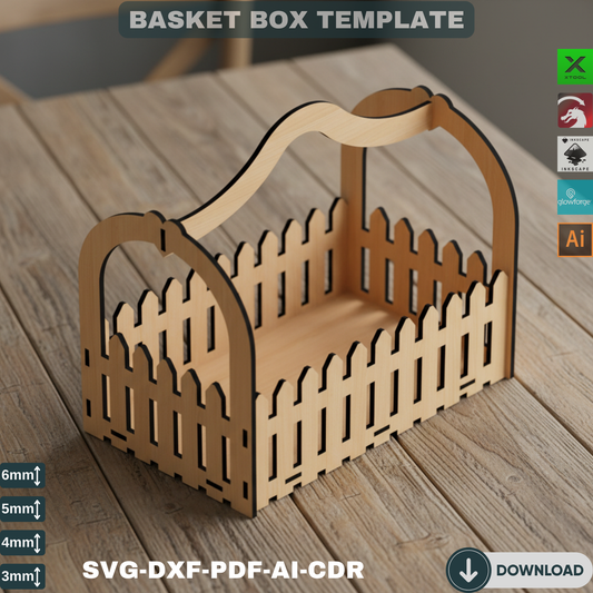 Laser Cut Picket Fence Basket Box SVG Template for Candy & Flower Gifts - Digital File Downloads 129