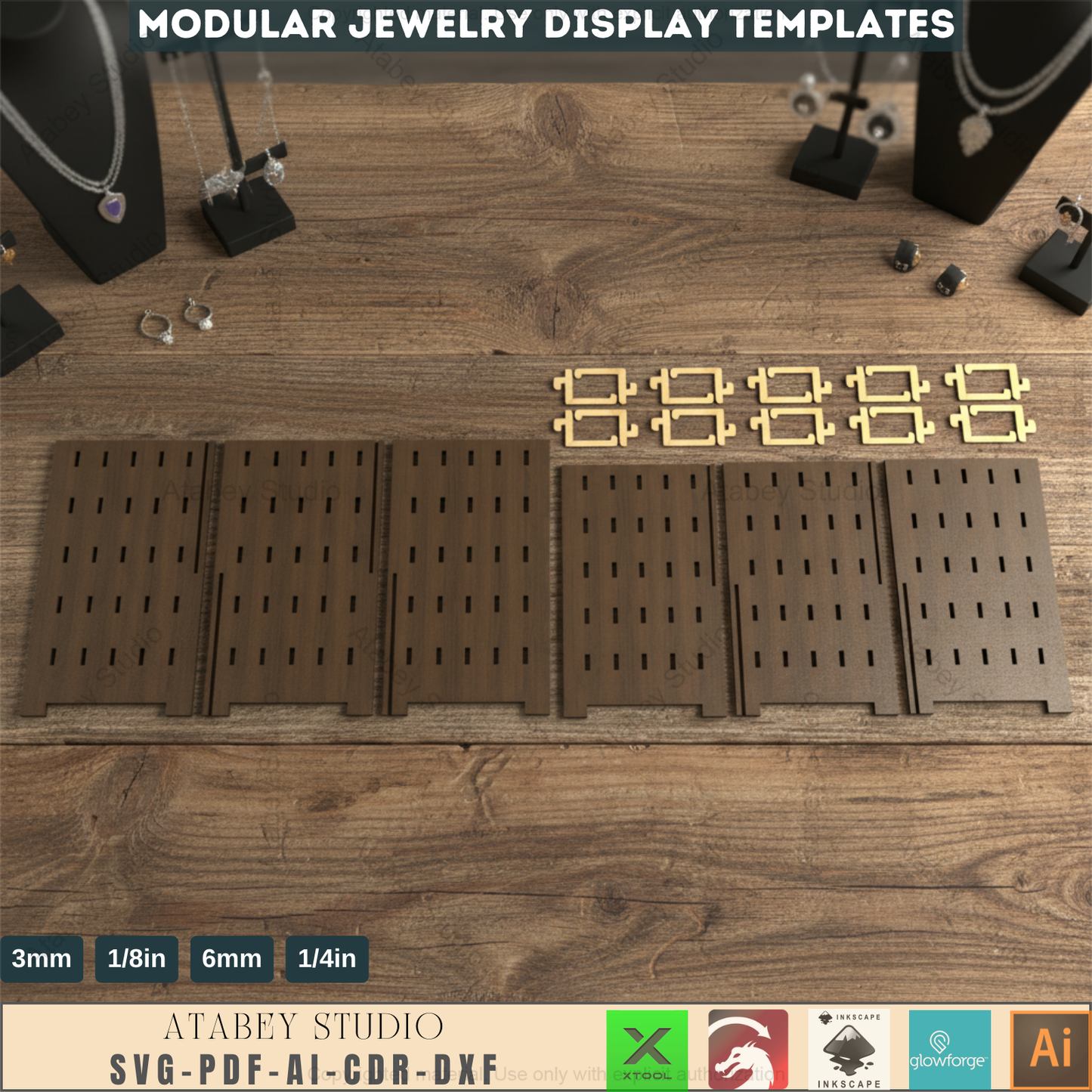 Extendable Jewelry Displays / Earring Stands / Pendant Ornament Holders / Keychain Organizers / Laser Cut Files SVG, DXF, CDR Download 548
