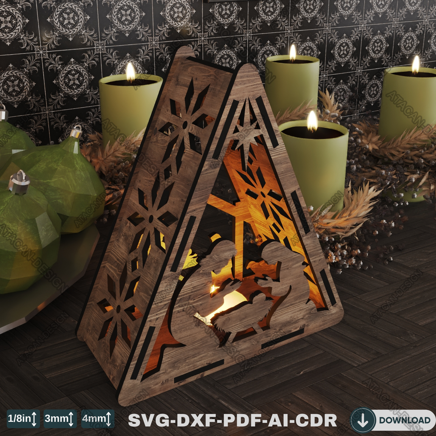 Religious Triangle Lantern - Laser Cut Candle Holder for Christmas and Home Décor 777