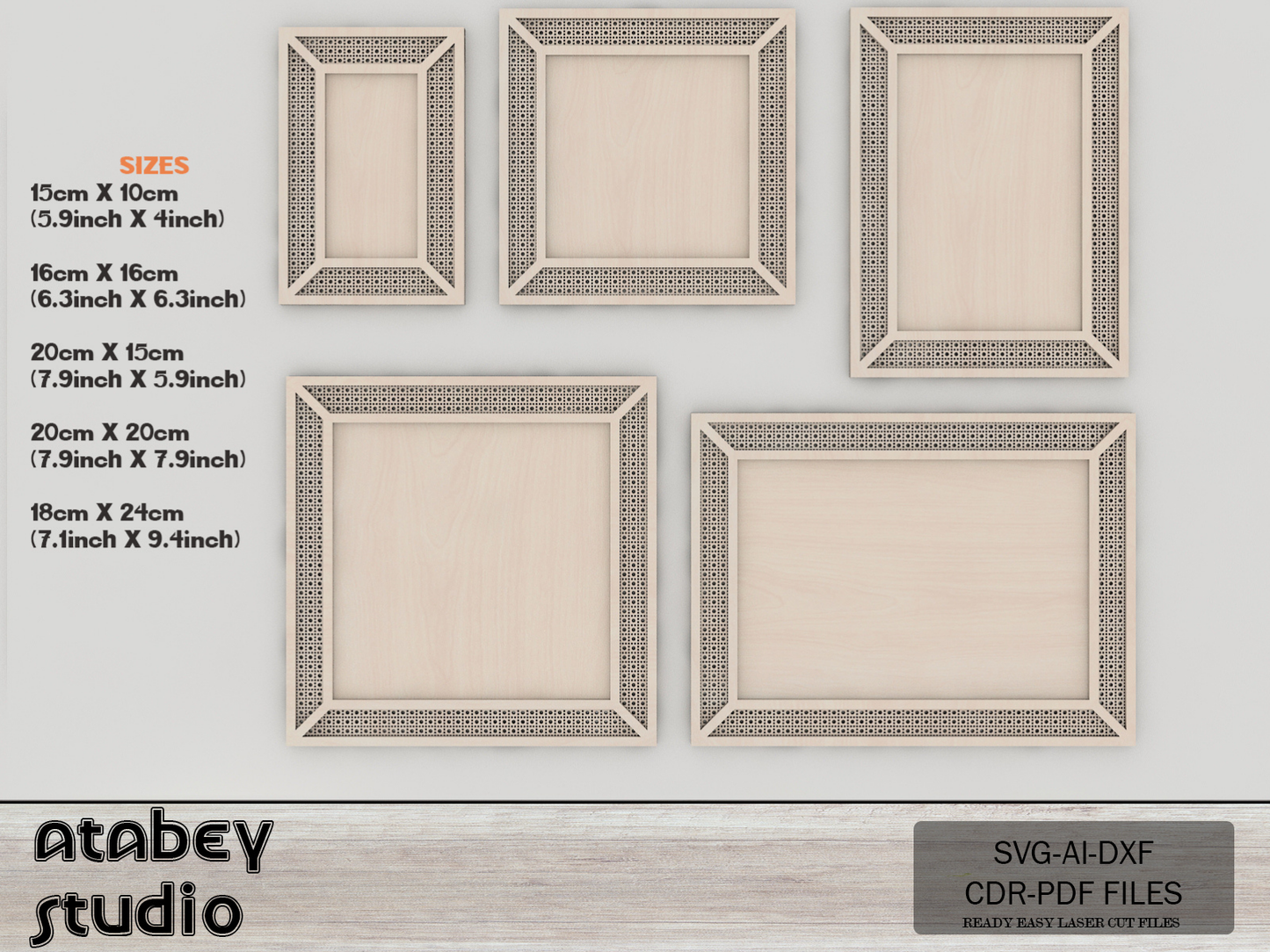 Layered Wall Hanger Frames with Rattan Pattern - DIY Frame cutting Projects - Cane Webbing Patterns 746