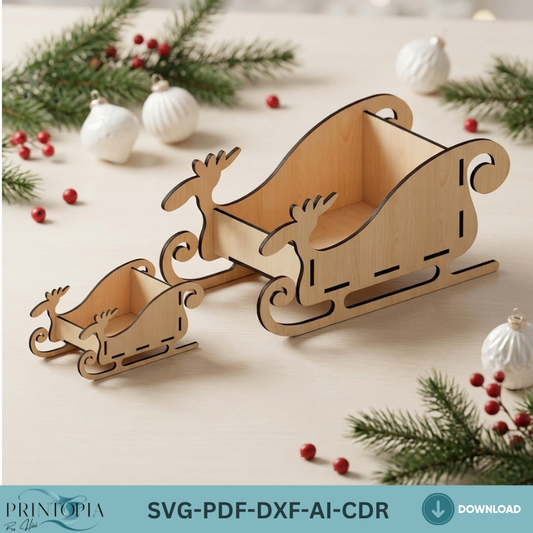 Christmas Sleigh Reindeer Santa Sled Plans Holiday Candy Dish Woodworking Template Christmas Table Decor
