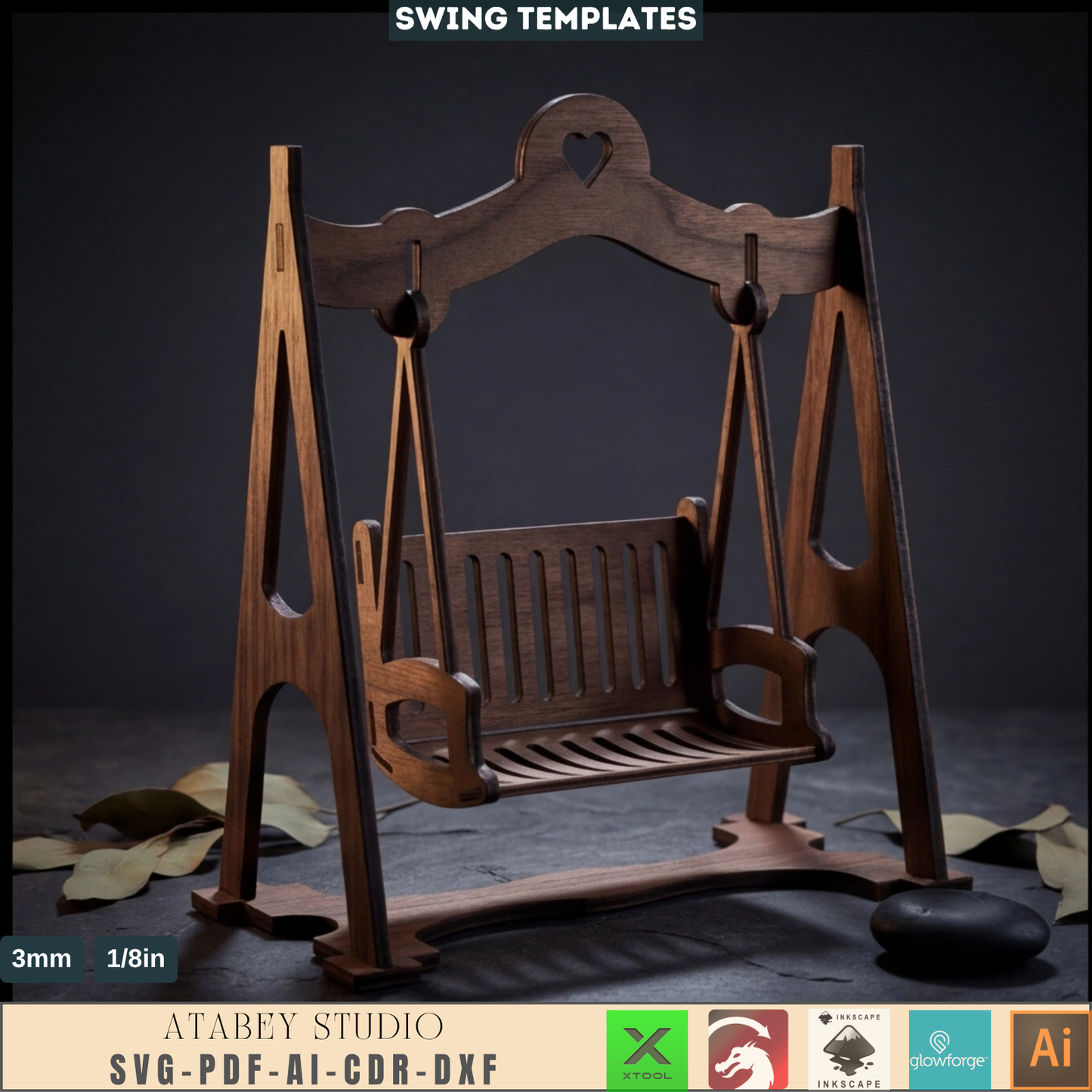 Laser Cut Mini Wooden Swing Template, Dollhouse Furniture Plan, Plywood Toy Cutting Pattern