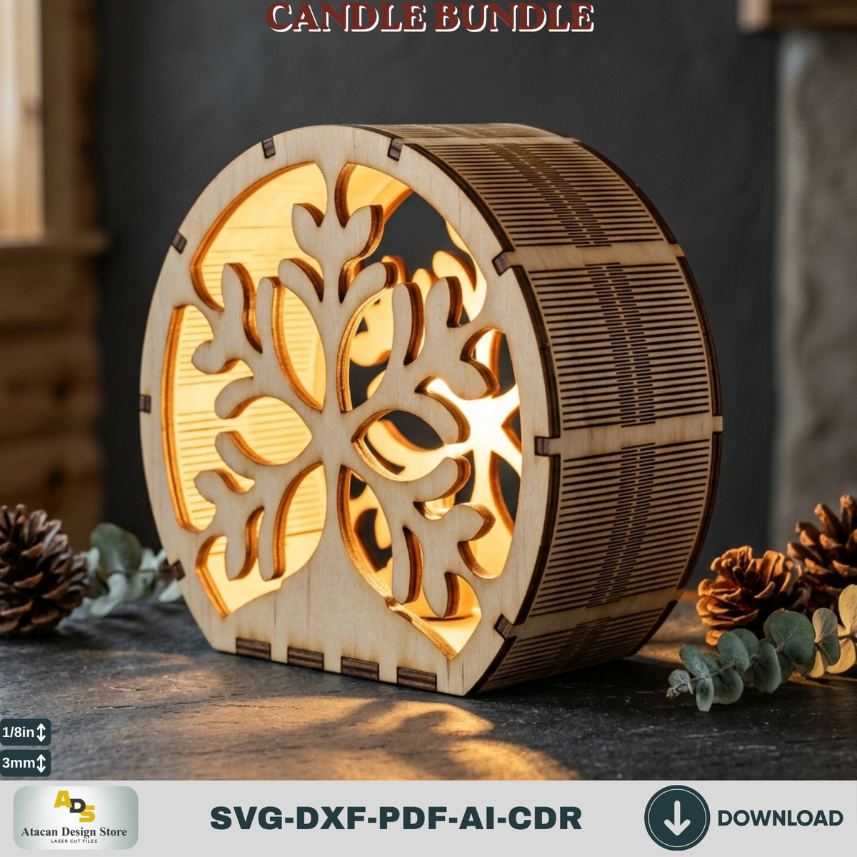 Laser Cut Christmas Lantern Bundle, Wooden Candle Holder Templates, Winter Table Decorations