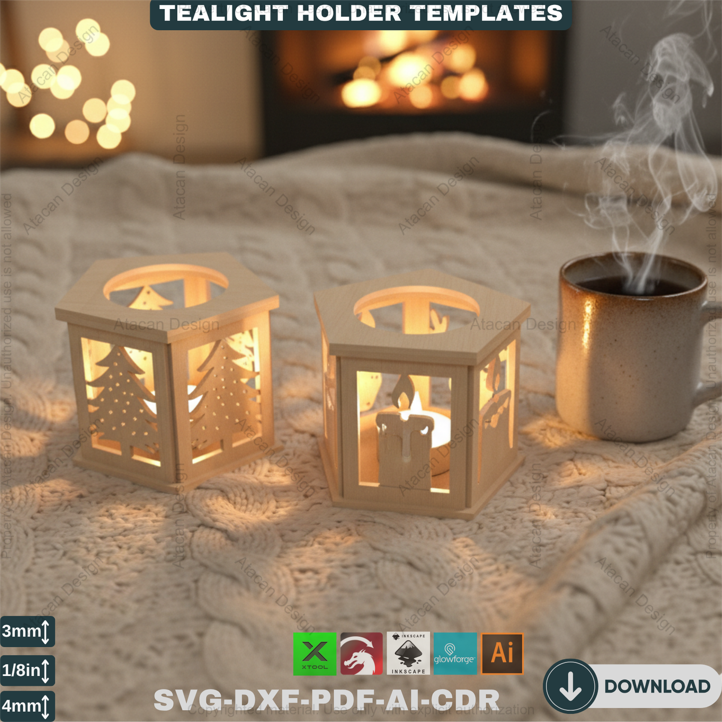 Candle Holders - Floor Tealight Lanterns - Christmas Light Laser Cut -New Year Light Design 352