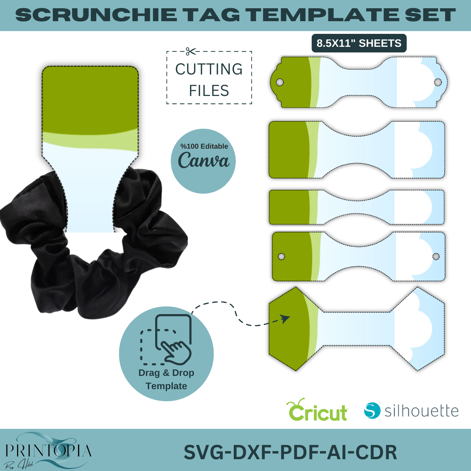 Scrunchie Tag Template Set | SVG, PDF, DXF for Cricut, Silhouette & Ca ...