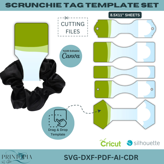 Scrunchie Tag Template Set | SVG, PDF, DXF for Cricut, Silhouette & Canva - Editable Cutting Files 166