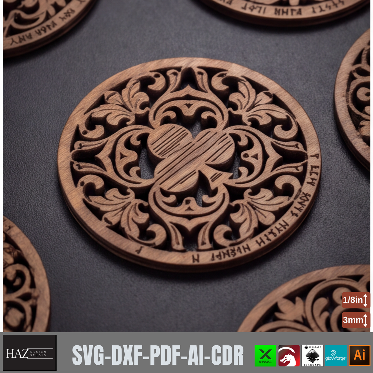 Viking Playing Card Coaster Templates, Rustic Norse Knotwork Wooden Coaster Designs 579