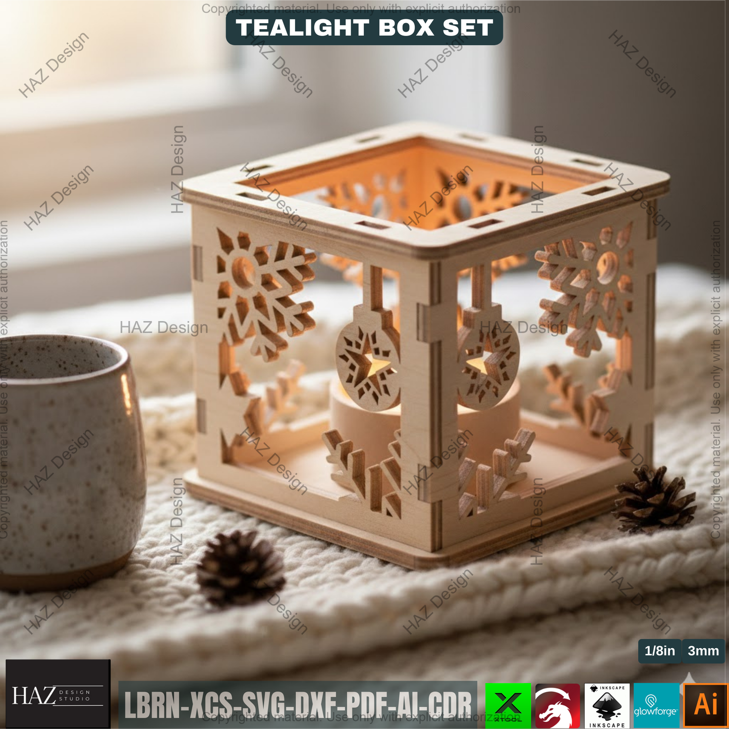 Christmas Lantern Templates | Laser Cut Candle Holders | Holiday Tealight Box Bundle | Festive Light Decor Cutting Designs 501