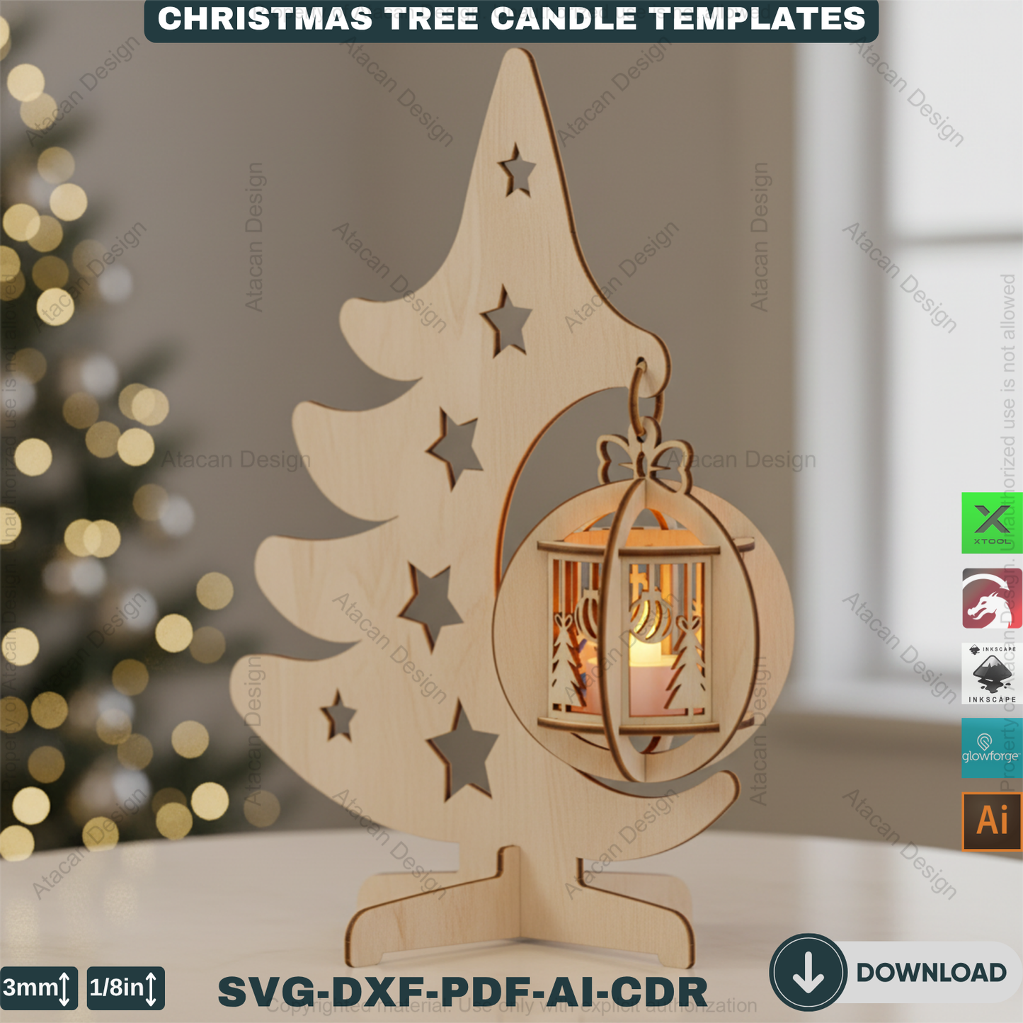 Elegant Christmas Tree Candle Stand Laser Cut File Set, 3D Wood Tealight Holder Designs for Xmas Tabletop & Holiday Home Decor 910
