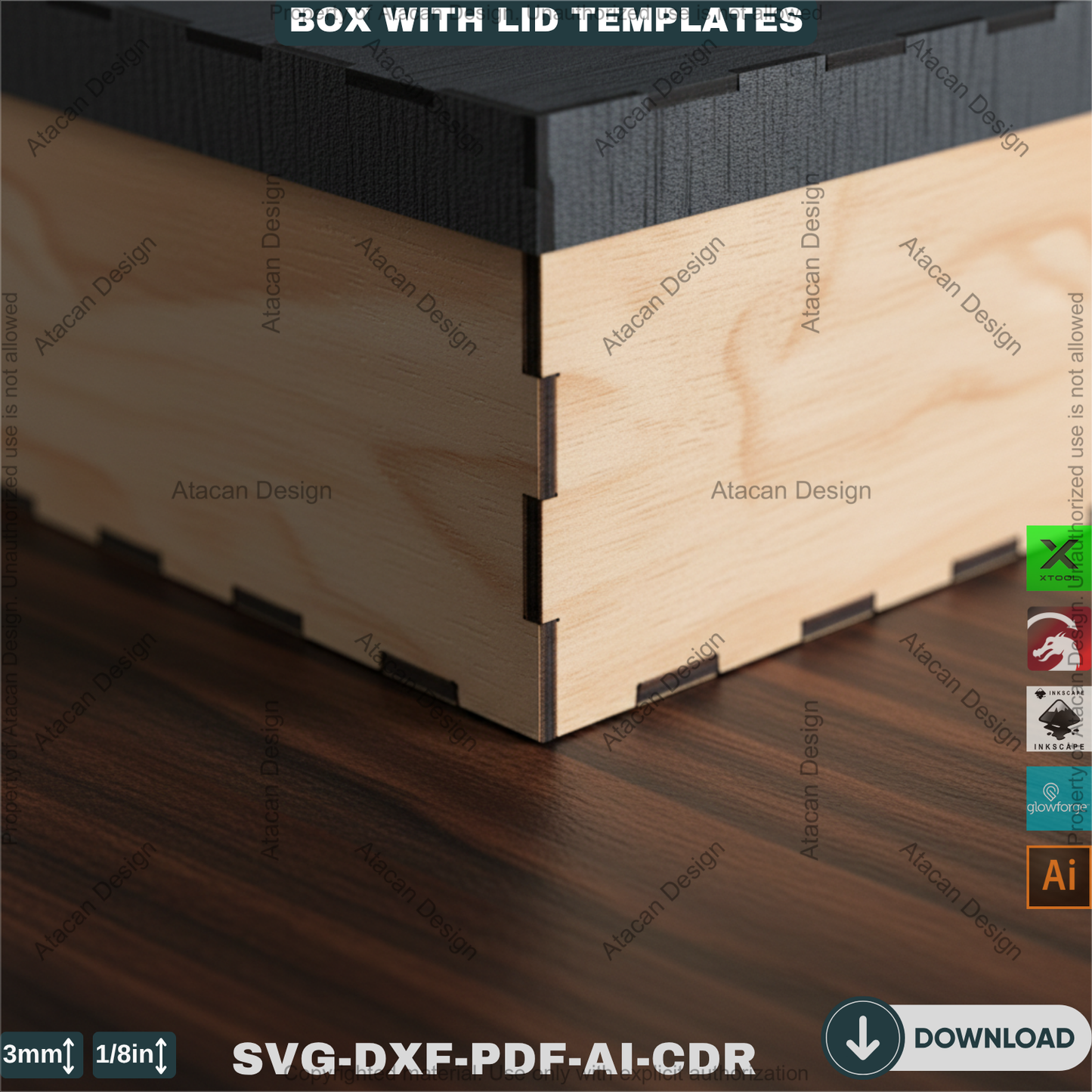 Box with Lid Template Bundle – Perfect for Laser Cutting, Create Multiple Box Sizes for Storage & Gift Packaging 761