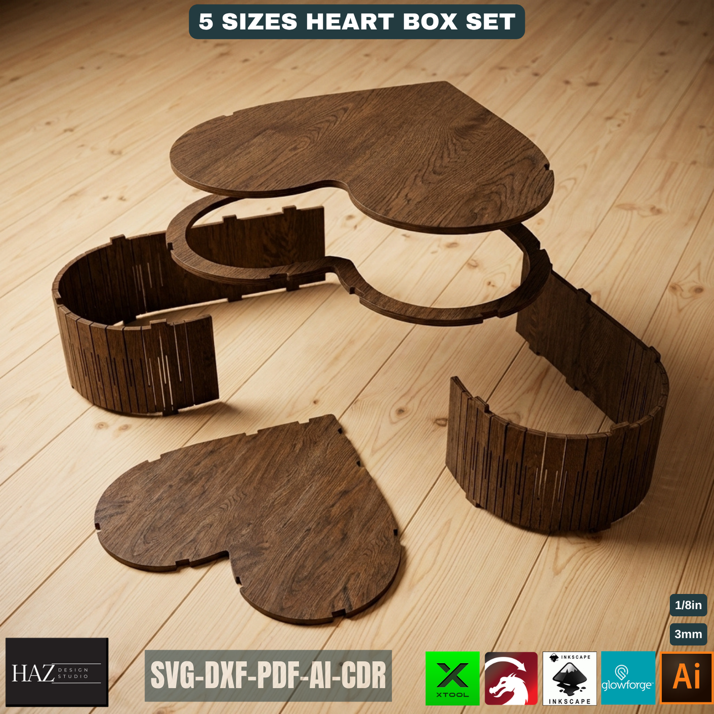 Heart Keepsake Box Design Living Hinge Jewelry Boxes Valentines Day Gift Box Bundle 531