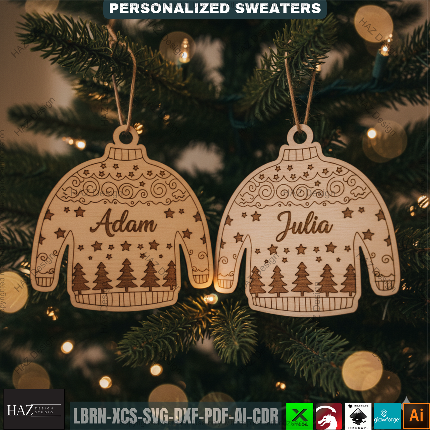 Personalized Christmas Sweater Design Template | Ugly Xmas Holiday Laser Cut File | Custom Name Family Matching 500