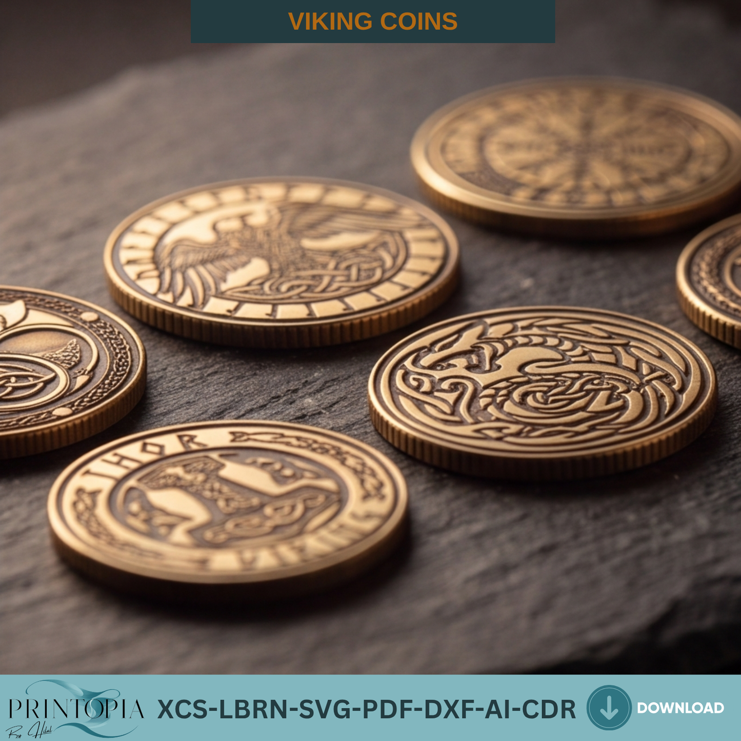 Viking Coins Laser Cut Norse Mythology Engraving Template Set