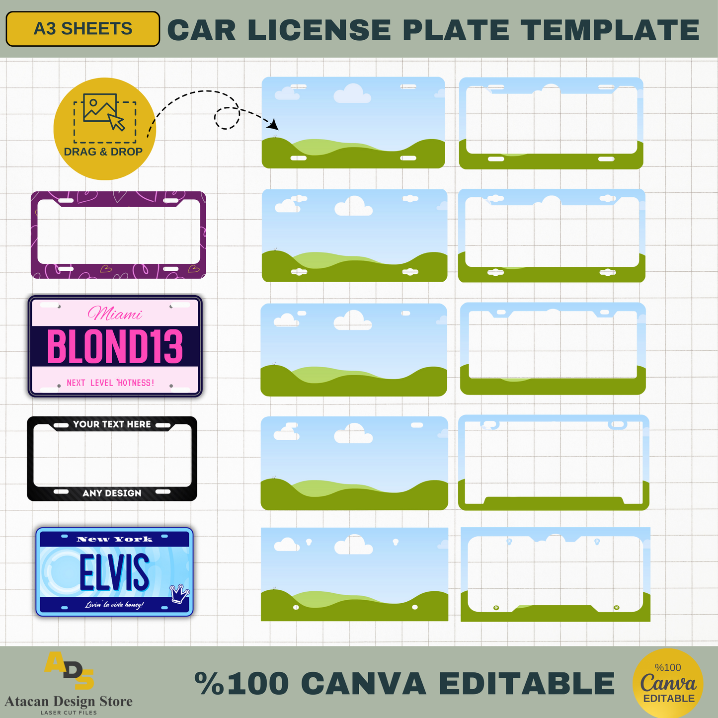 Personalized Car License Plate Template | Canva Editable Design for Sublimation | Custom A3 Sheets for DIY Plates 741