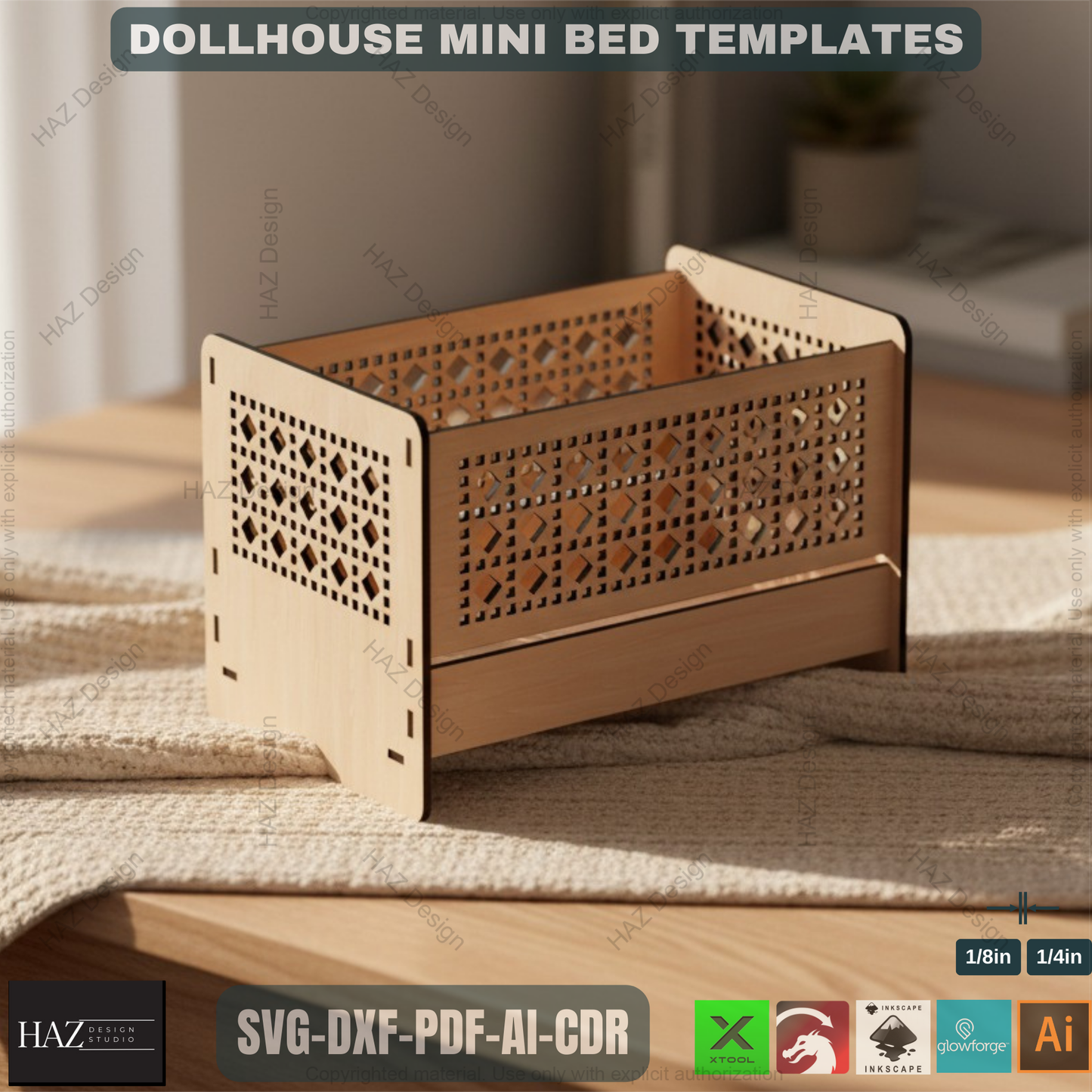 Plywood Doll Cradle Laser Vector Files /  Crib Toy For Dolls / Wood Baby Bed  SVG DXF CDR Ai 067