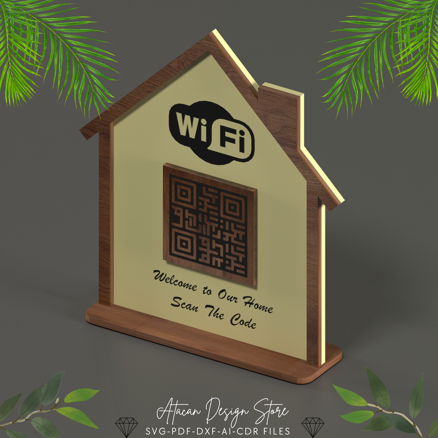 Home Shaped WiFi QR Code Sign | DIY Laser Cut Wireless Sign for Home & Events 666