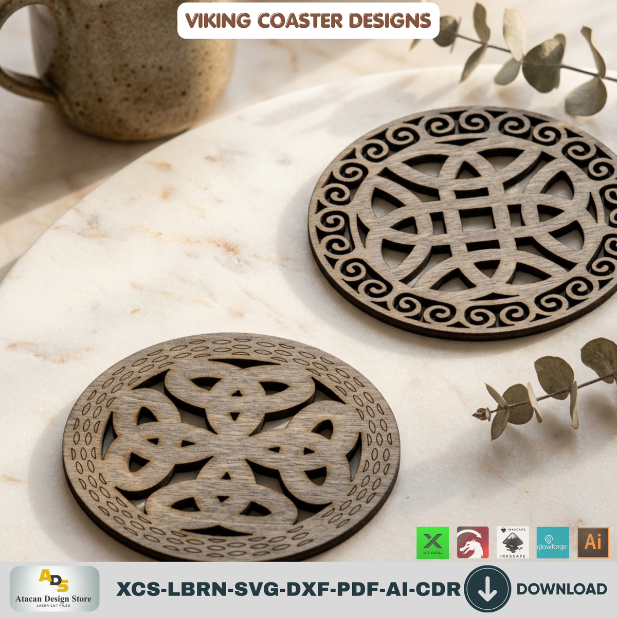Viking Celtic Knot Coaster Laser Cut Template Set of 6 Designs