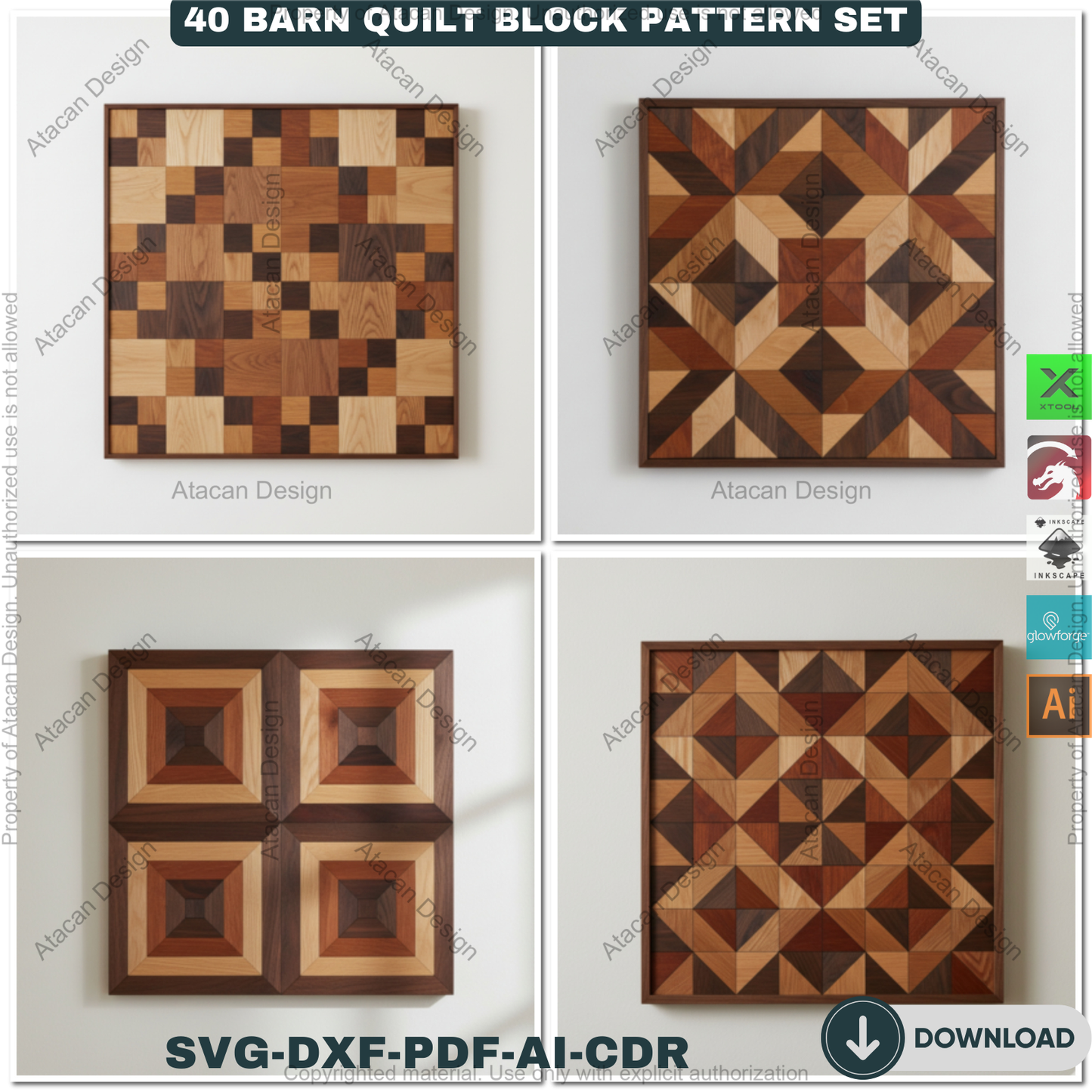 40 Barn Quilt Patterns Mega Bundle DIY Laser Cut Patchwork Blocks Templates for Glowforge Xtool 913