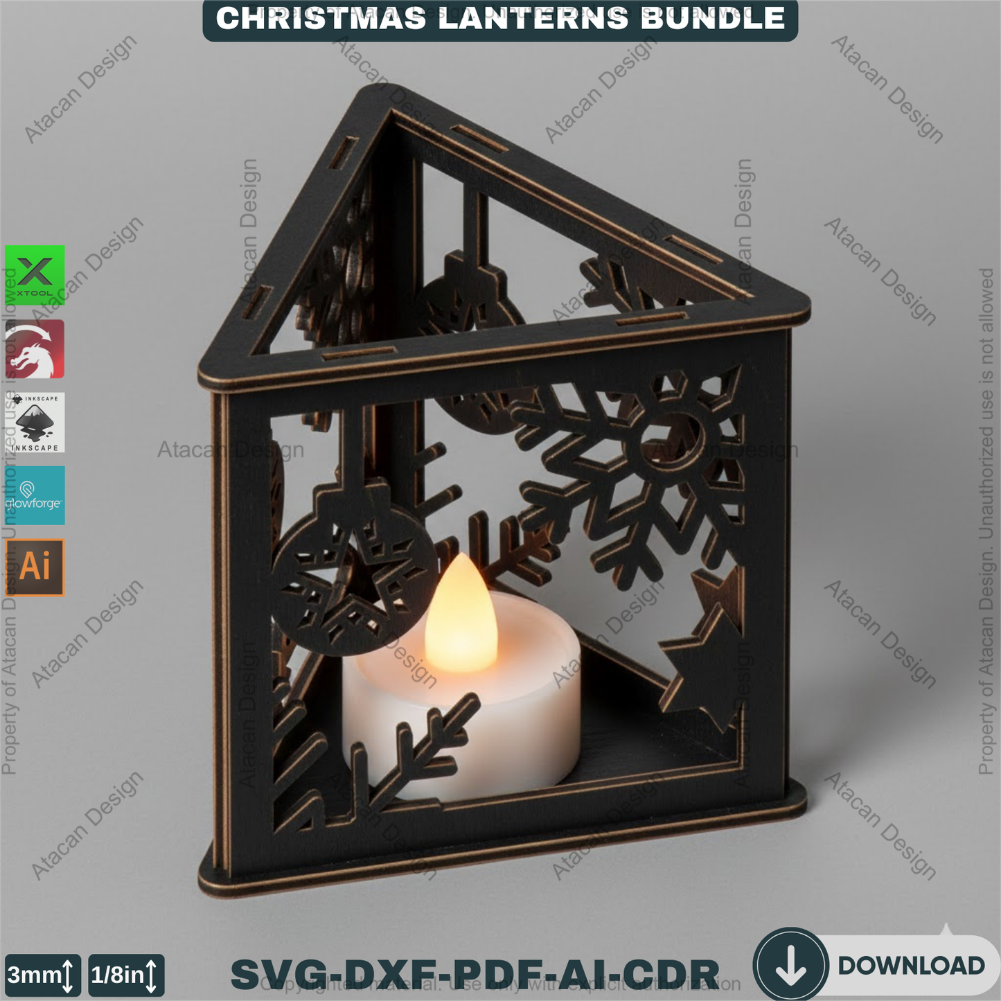 Christmas Lantern Bundle Laser Cut Files, Triangle Tealight Holder, Wooden Xmas Table Decor, Holiday Candle Box 928