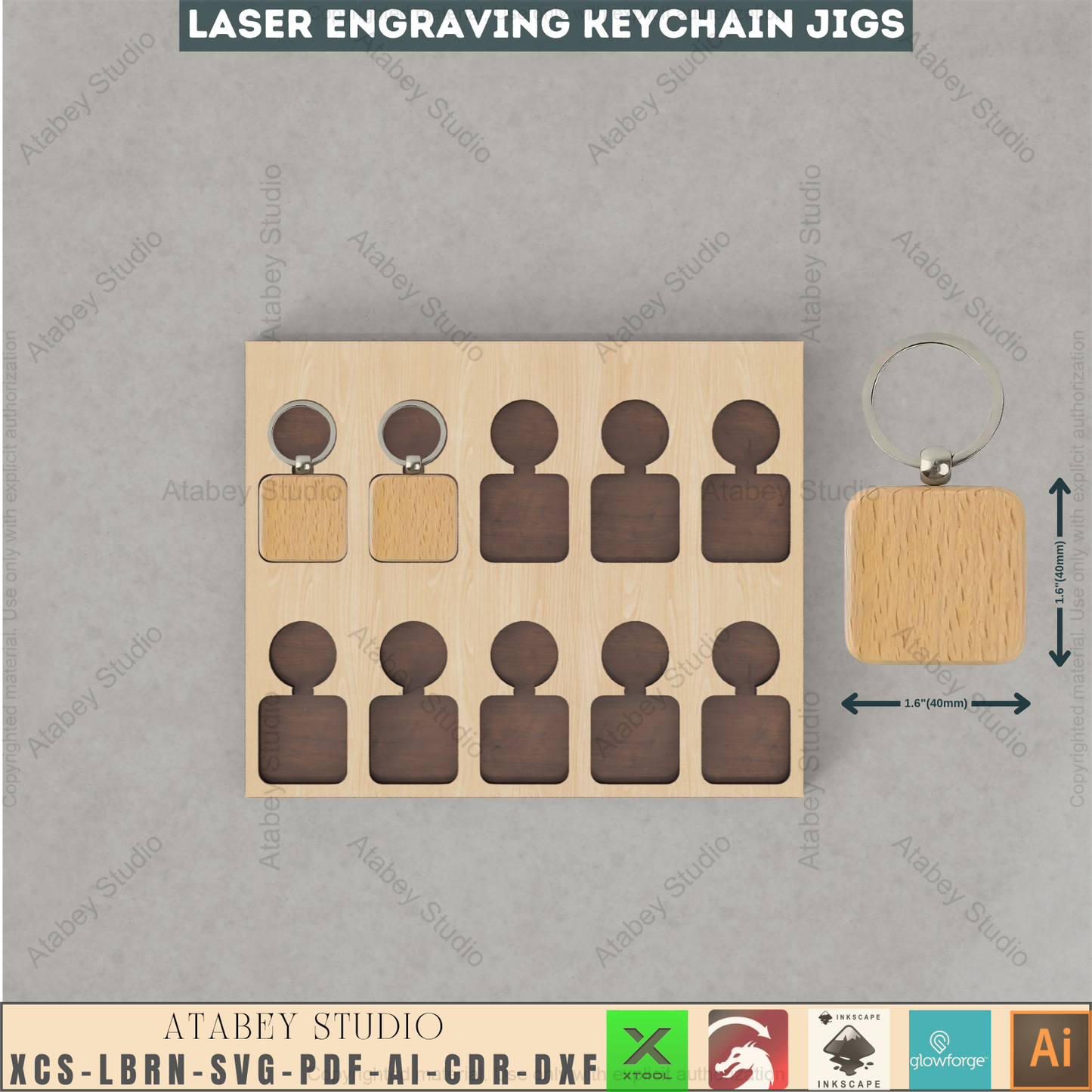 Laser Keychain Jig Templates Bundle | Precision Alignment Wood Jig | Xtool Glowforge Lightburn Compatible 944