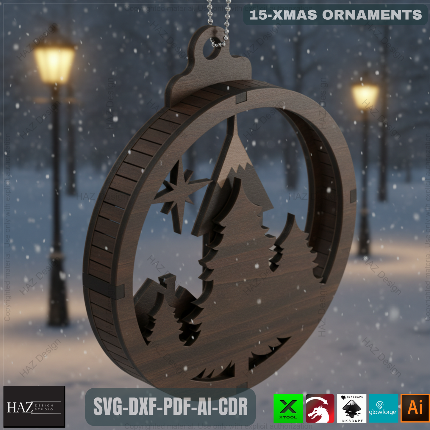 15 Layered Christmas Ornament Laser Cut Designs | Round Xmas Pendant Templates for DIY Holiday Decoration 486