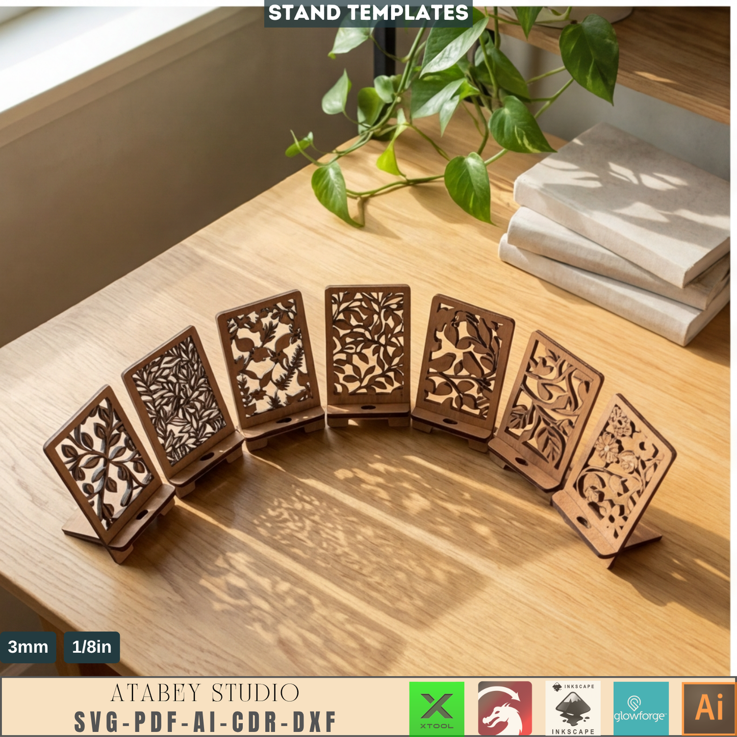Laser Cut Phone Stand Templates Floral Cell Phone Holder Desk Decor Desktop Display Patterns
