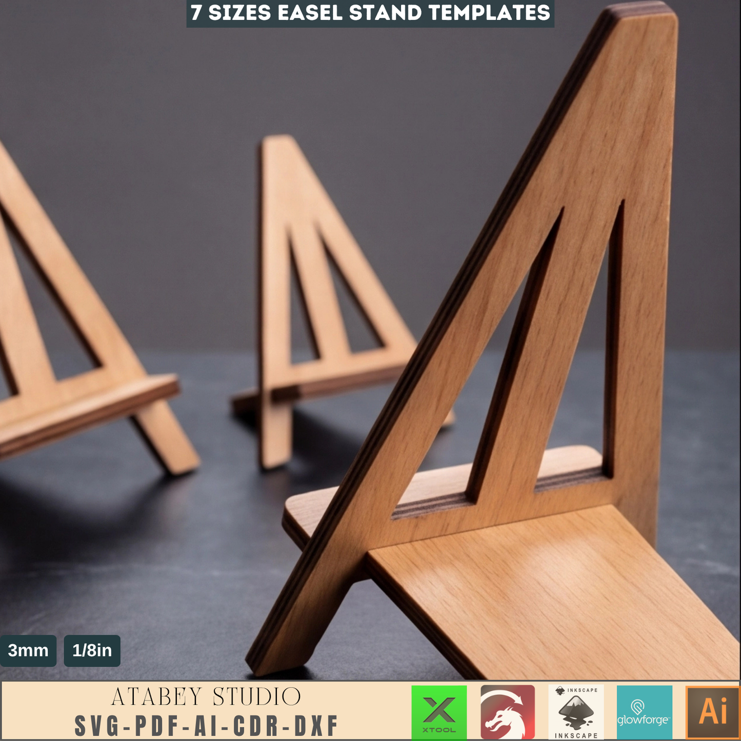 Wooden Tabletop Easel Stand Laser Cut Template 7 Sizes Menu Holder Photo Display Woodcraft