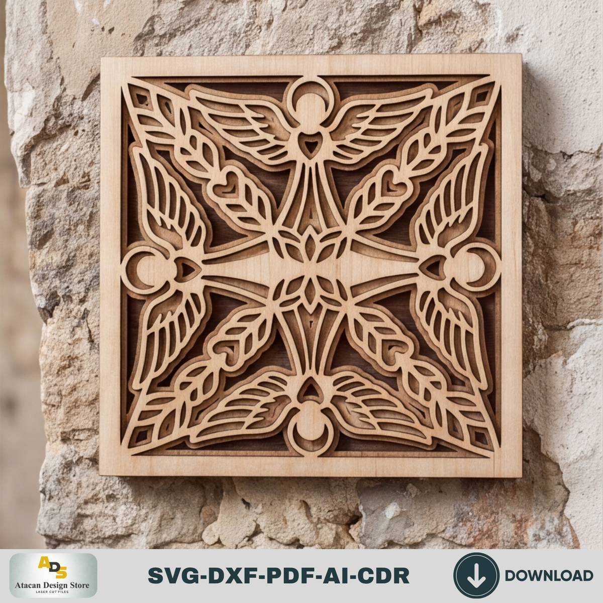Religious Angel Mandala Laser Cutting File, Layered Plywood Wall Decor, Christian Gift Template 999