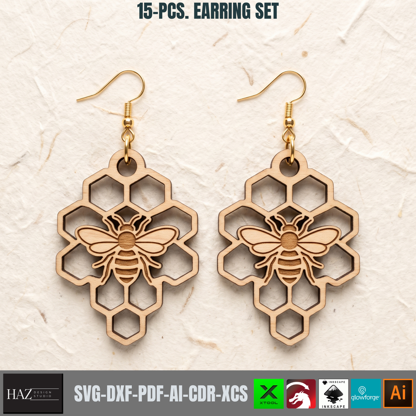 Wooden Earring Laser Cut Files Set Jewelry SVG Glowforge Plywood Templates Boho Nature Wood Designs