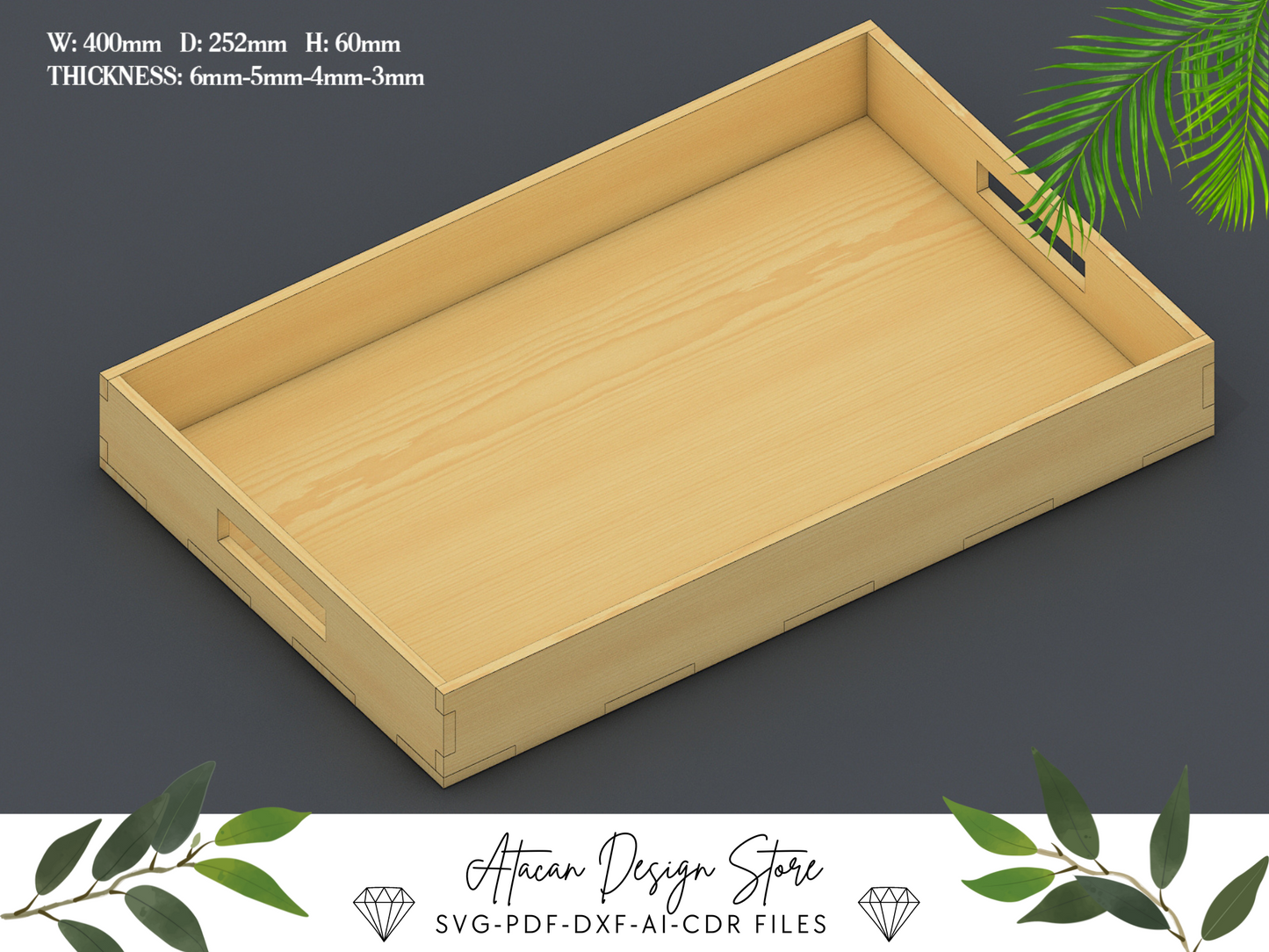 Elegant Flat Wooden Tray Design - Perfect for Coffee, Tea, and More - Ideal for Laser Cutting Machines 676