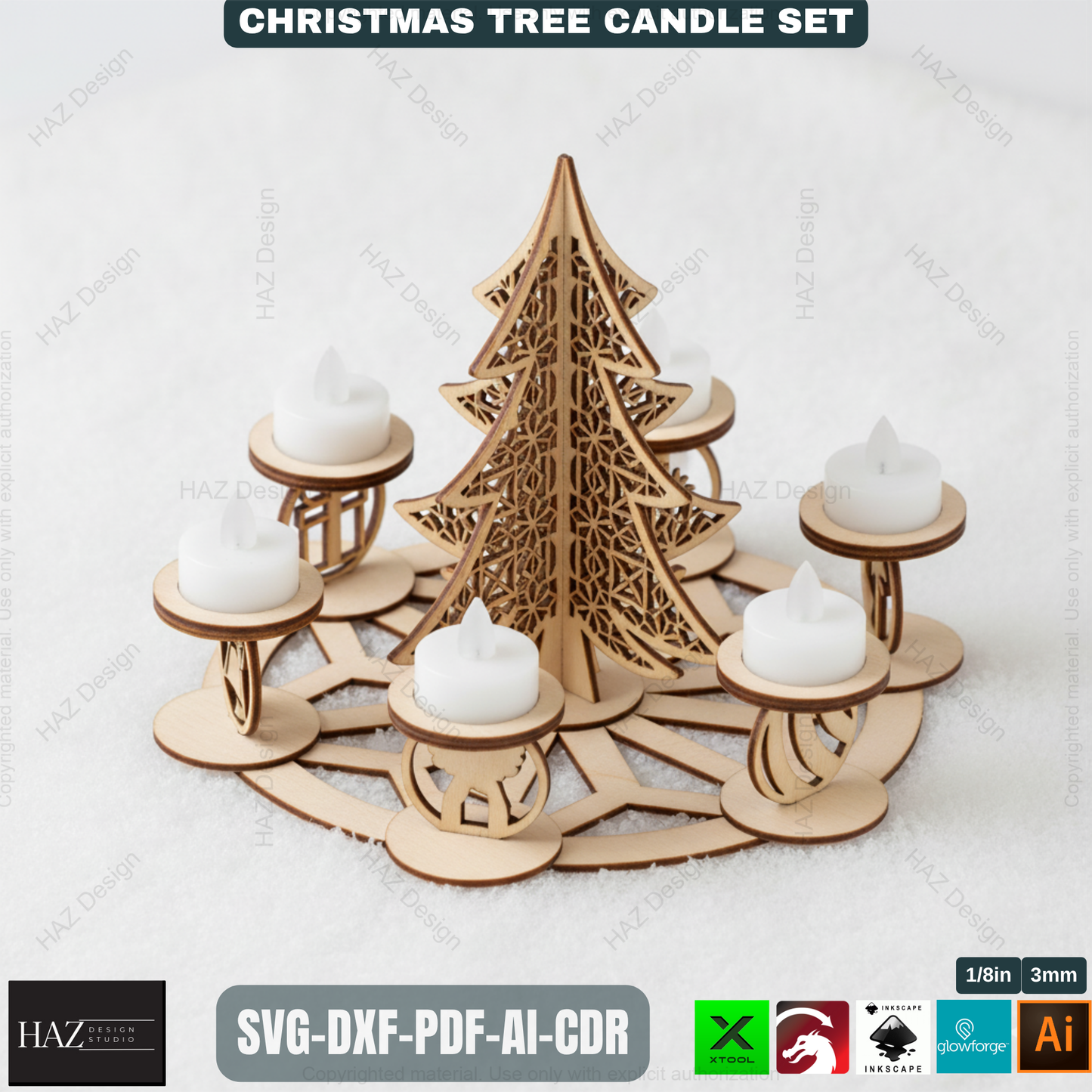 3D Christmas Tree Candle Holder Template, Festive Laser Cut Tea Light Stand, Holiday Advent Wreath Decor 495