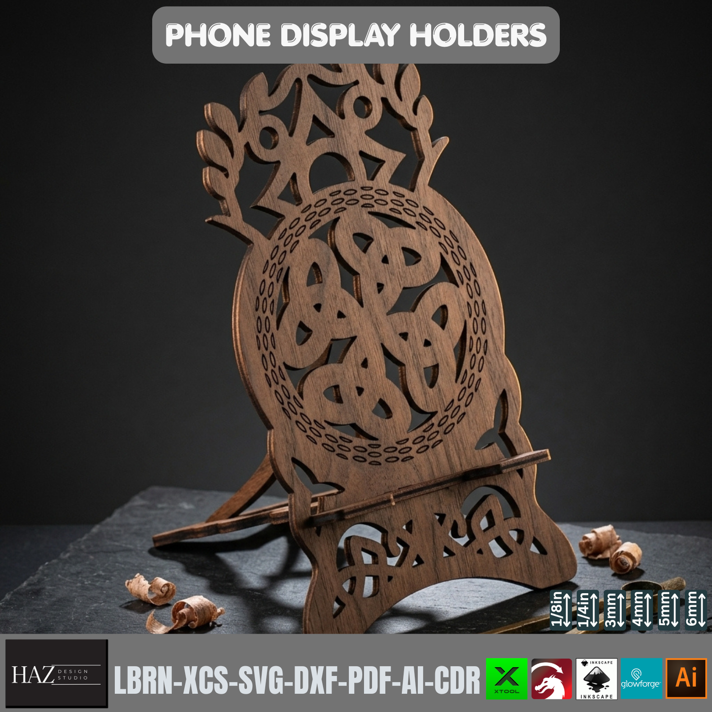 Celtic Viking Phone Stand Laser Cut File Set 9 Designs Wood Holder 562