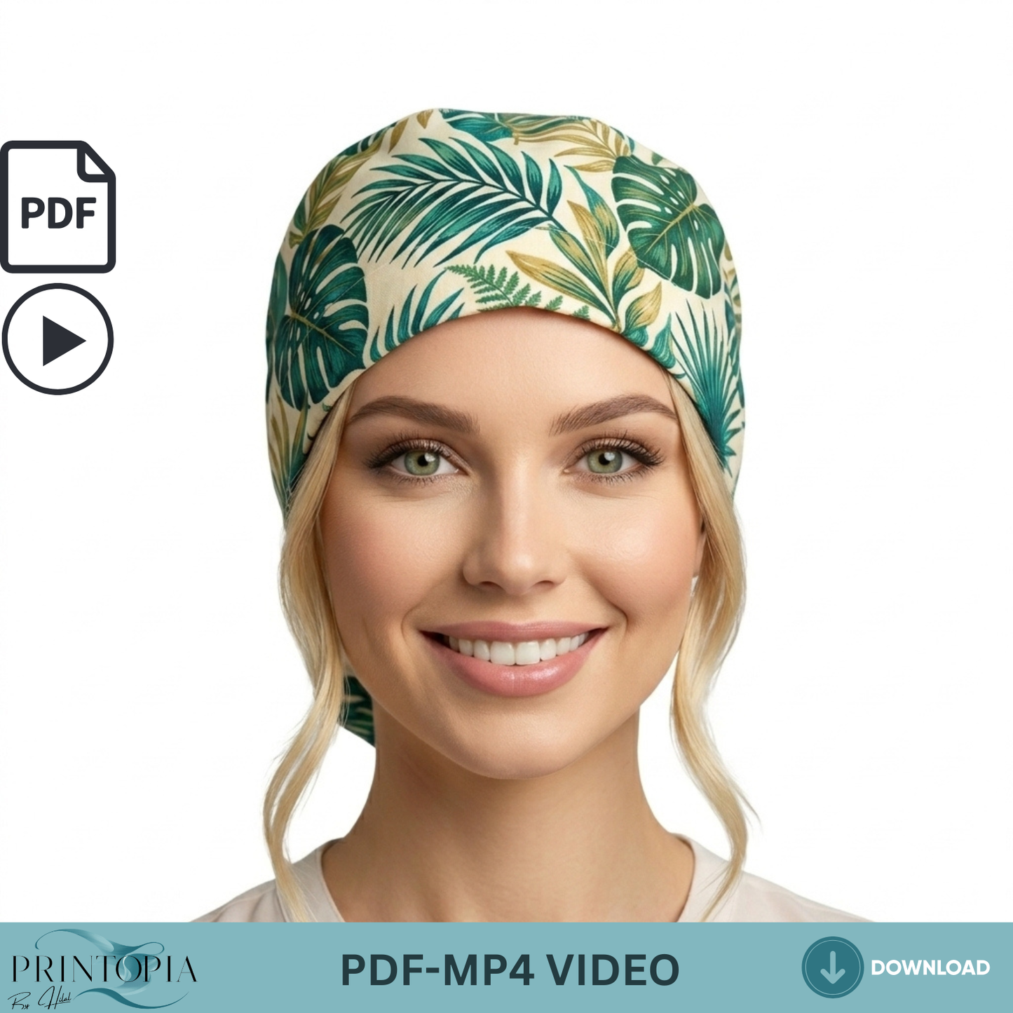 Ponytail Scrub Cap Sewing Pattern PDF with Video Tutorial Nurse Hat Template