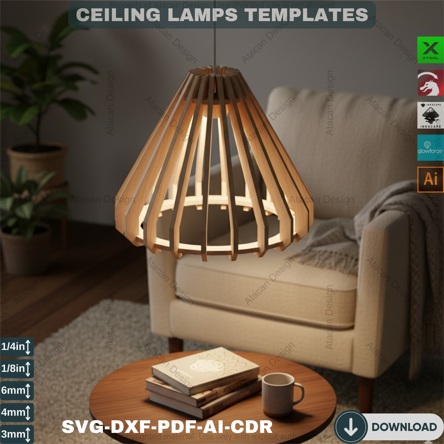 Modern Design Ceiling Lamps / Wood Chandelier Set / Night Lamps Laser Cutting Files ADS189
