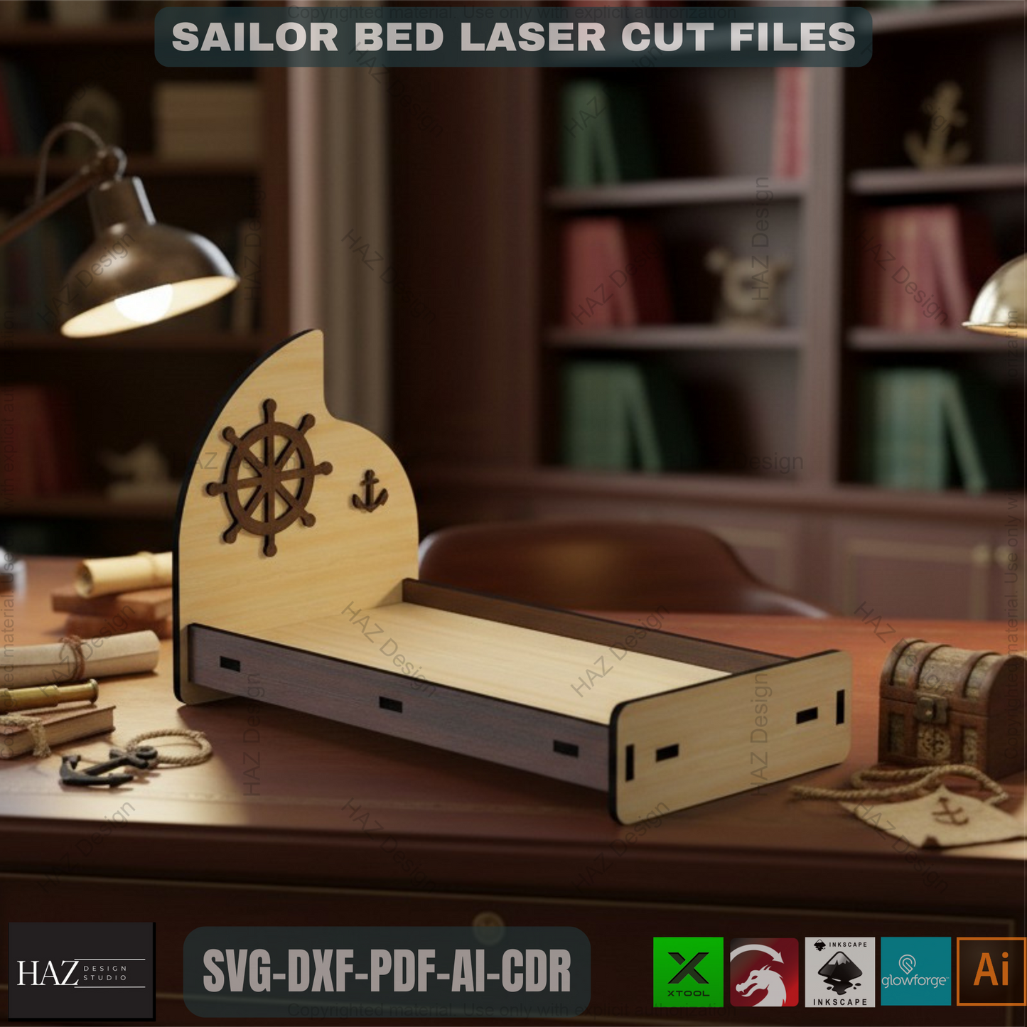042 Miniature Bed Cut Files / Dollhouse Miniature Furniture / 3D Puzzle Vector SVG DXF CDR Ai 042
