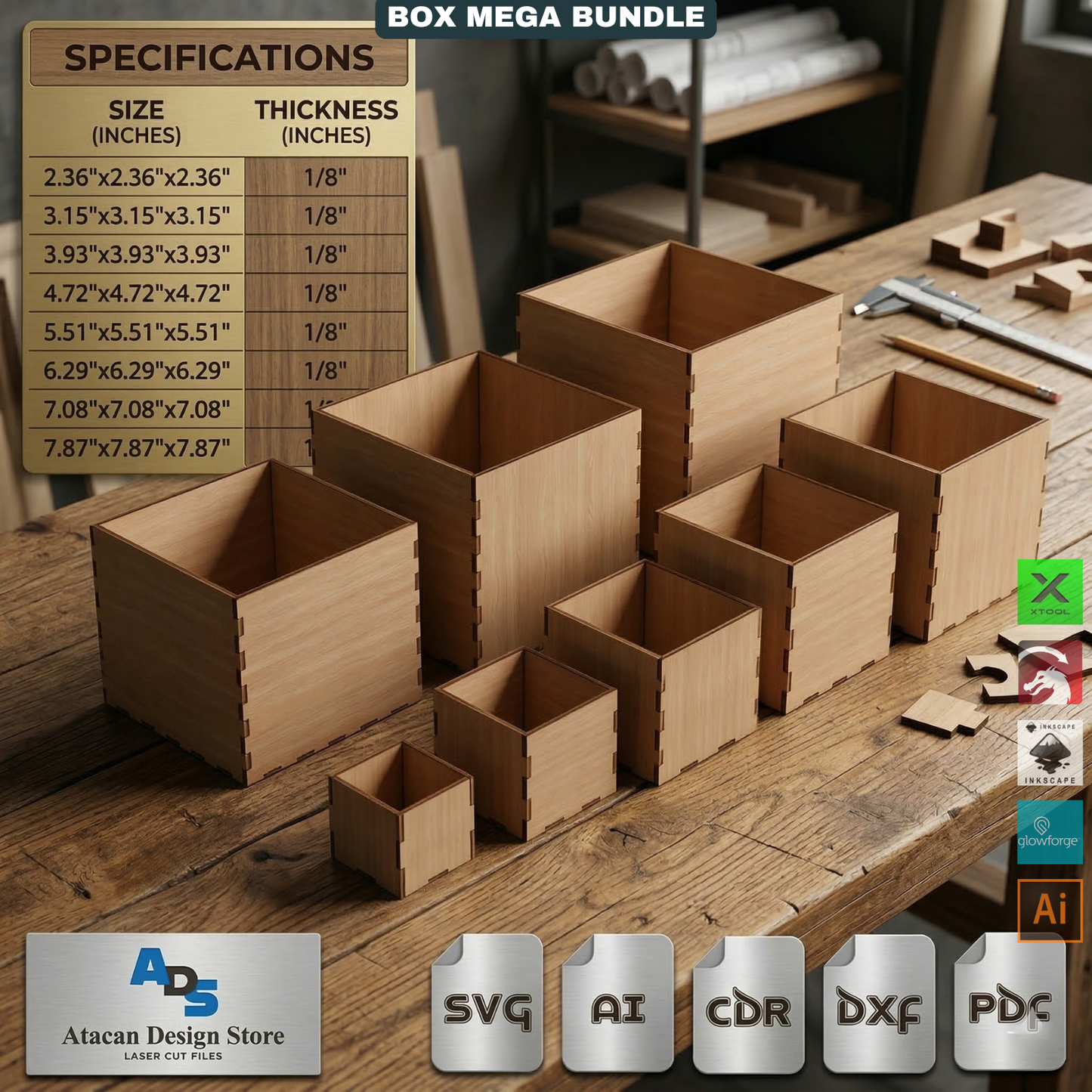 72 Piece Mega Box Bundle Laser Cut Wooden Box Templates Nesting Storage Organizer 503