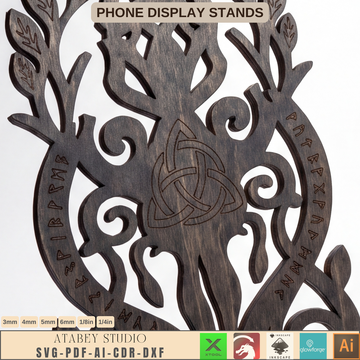 Celtic Tree of Life Phone Stand SVG Laser Cut Viking Wood Display Holder 1022