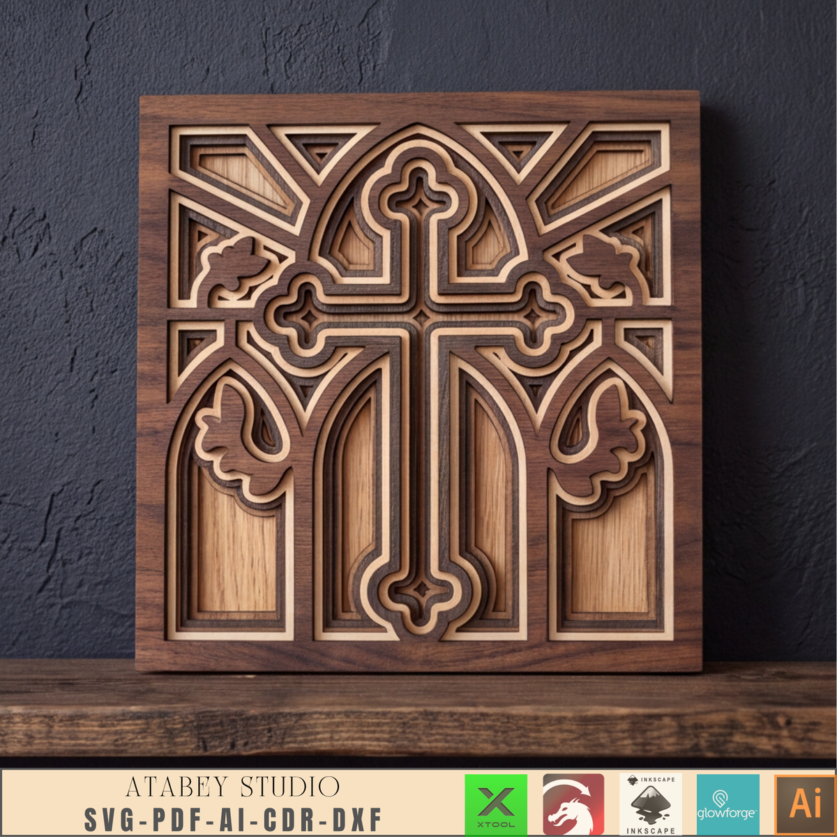 Layered Cross SVG for Glowforge, Jesus Church Window Decor, Christian Wall Art Laser Cutting Plan
