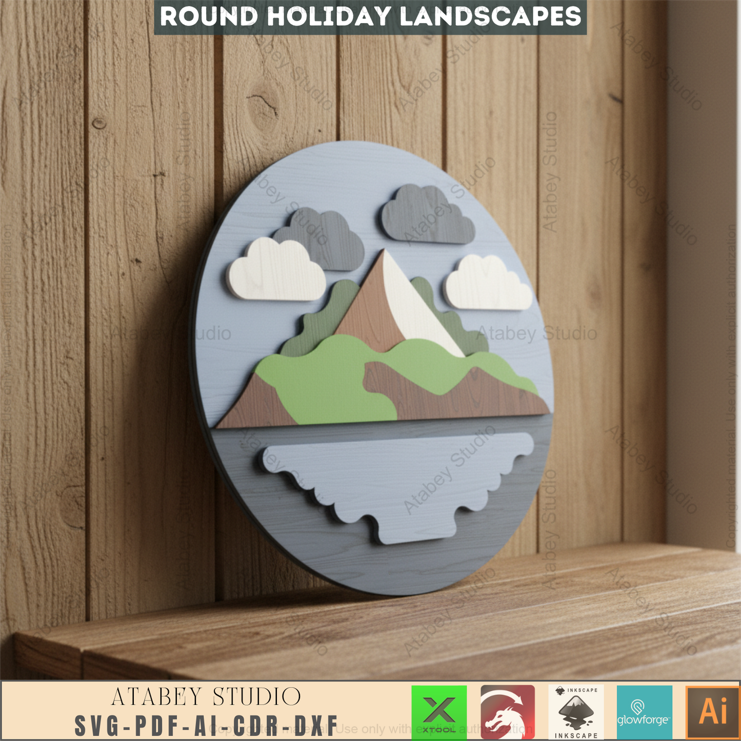 Tropical Paradise Laser Cut SVG | Round Beach Mountain Landscape Digital Files for Wall Decor | Instant Download 952