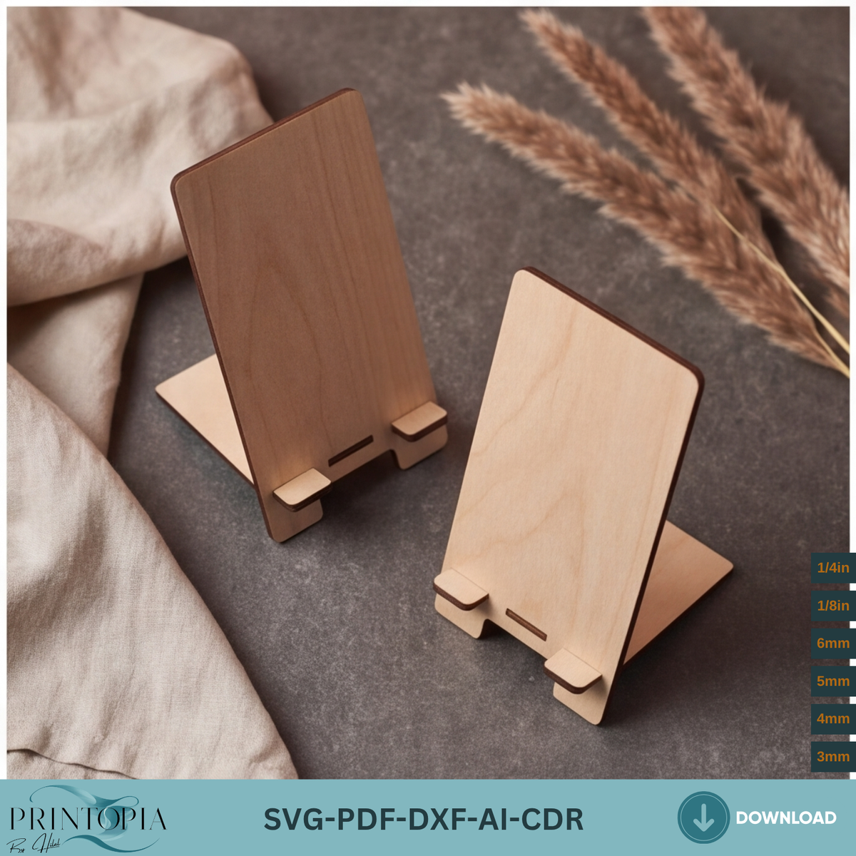 Laser Cut Phone Holder Template, Plywood Smartphone Display Stand, Wood Cell Phone Dock Gift Idea