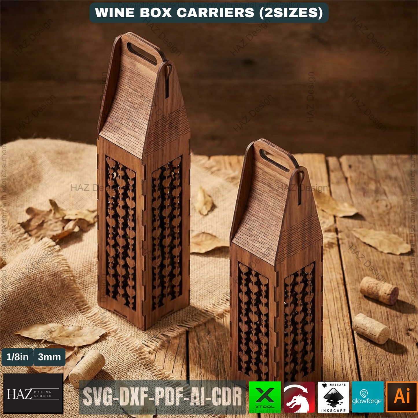 Laser Cut Wine Box Templates Wooden Bottle Carrier Gift Crate Patterns Wedding Wine Holder Laser Ready Cut Files 514