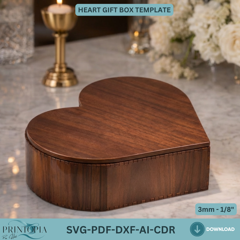 Heart Gift Box Laser Cut Template for Valentine's Day Jewelry Box DIY Woodworking Plan 325