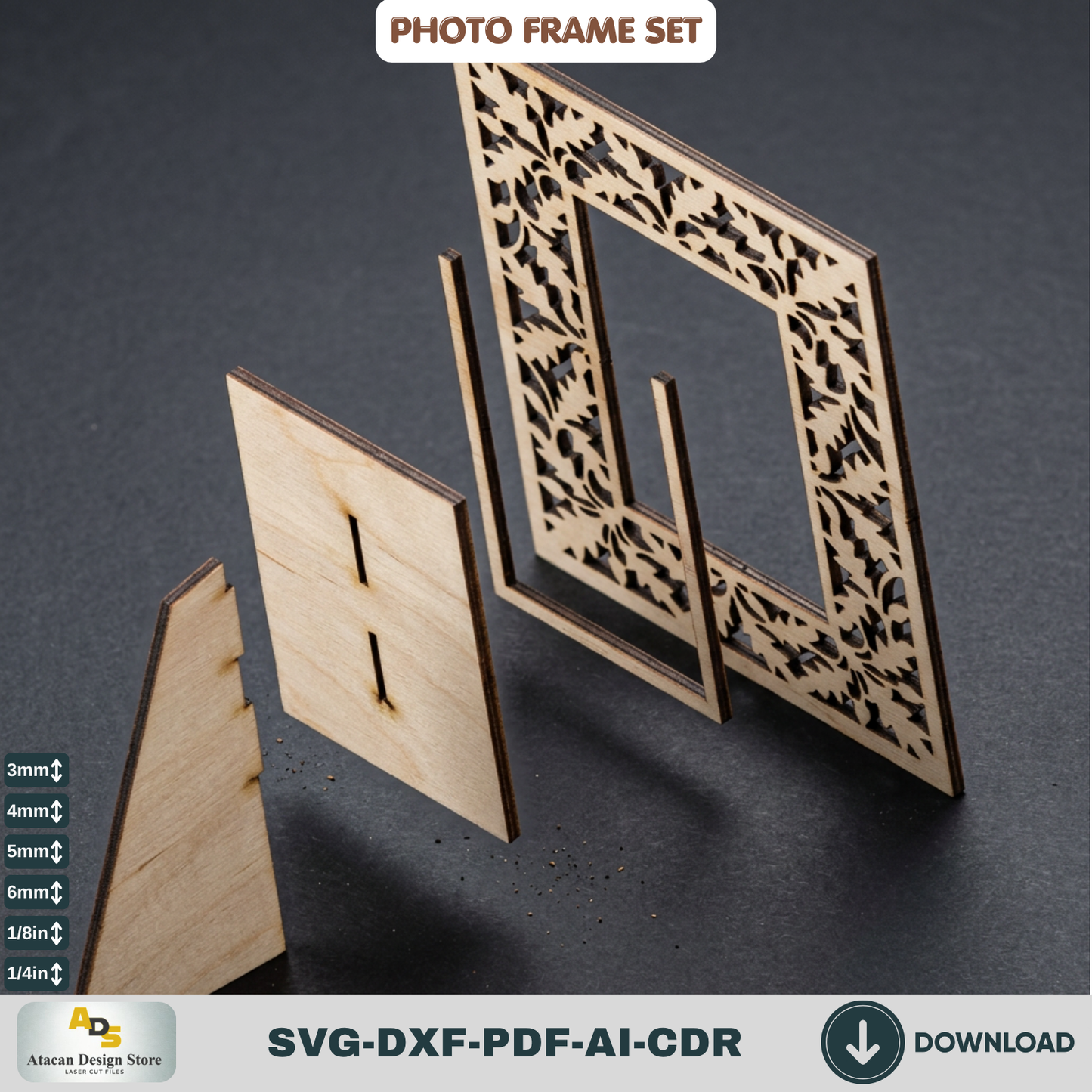 Laser Cut Photo Frame SVG Bundle – Floral Rustic Wood Home Decor Template